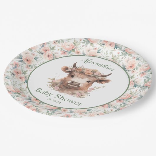 Peach Highland Cow Paper Plate Pappteller (Schrägansicht)