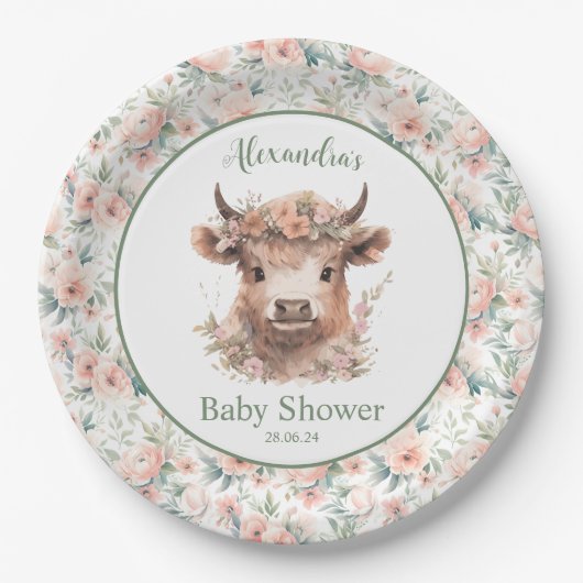 Peach Highland Cow Paper Plate Pappteller (Vorderseite)