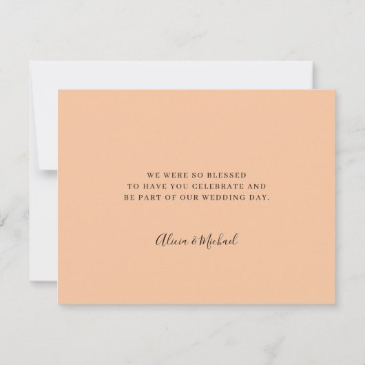 Peach Hochzeit elegante Skript Dankeskarte (Rückseite)