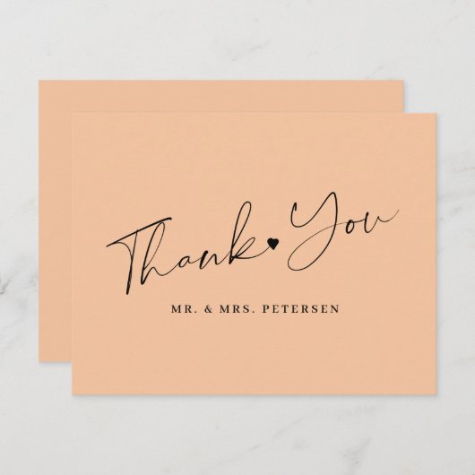 Peach Hochzeit elegante Skript Dankeskarte (Vorne/Hinten)