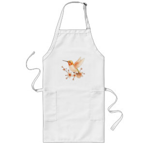 Peach Hummingbird mit Blume Motifs Lange Schürze