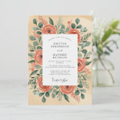 Peach Illustrative Rustic Wedding Einladung (Stehend Vorderseite)