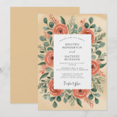 Peach Illustrative Rustic Wedding Einladung (Vorne/Hinten)