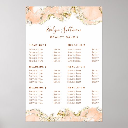 Peach ink Marble Design Preisliste Plakat (Vorne)