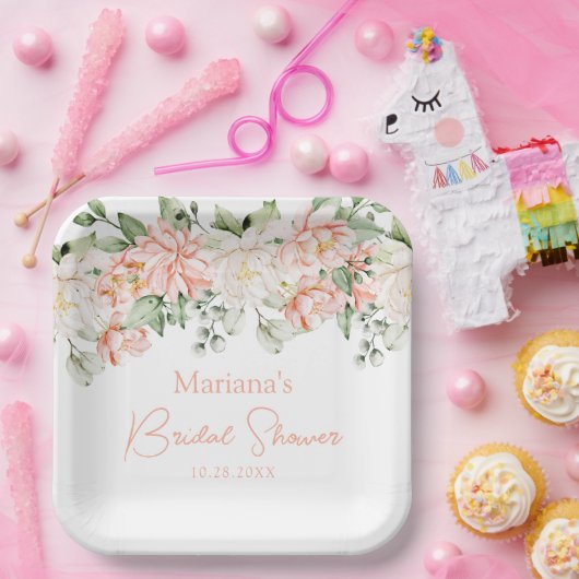 Peach Ivory Floral Brautparty Pappteller (Party)