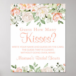 Peach Ivory Floral Kisses Brautparty Game Sign Poster
