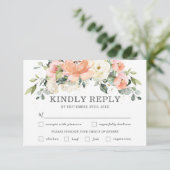 Peach Ivory Floral Wedding Meal Choice RSVP Karte (Stehend Vorderseite)
