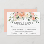 Peach Ivory Floral Wedding Meal Choice RSVP Karte (Vorne/Hinten)