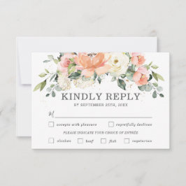 Peach Ivory Floral Wedding Meal Choice RSVP Karte