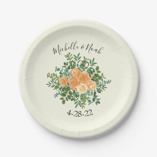 Peach Ivory Hochzeit Vintage Rose Pappteller (Vorderseite)