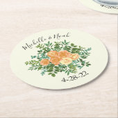 Peach Ivory Hochzeit Vintage Rose Runder Pappuntersetzer (Angewinkelt)