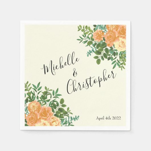 Peach Ivory Hochzeit Vintage Rose Serviette (Vorderseite)