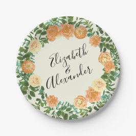 Peach & Ivory Peony & Rose Blumenhochzeit Pappteller