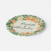 Peach & Ivory Peony & Rose Blumenhochzeit Pappteller (Schrägansicht)