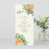 Peach & Ivory Peony & Rose Blumenmenü Menükarte (Stehend Vorderseite)
