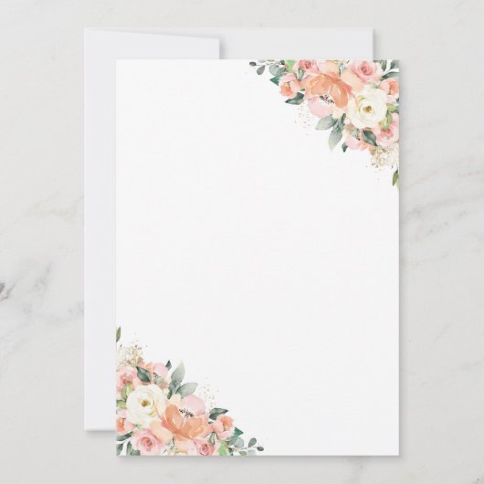 Peach Ivory Pink Blumengrün Taufe Geometrische Einladung (Rückseite)