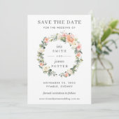 Peach Ivory Pink Floral Wedding Save the Date Card Einladung (Stehend Vorderseite)