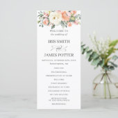 Peach Ivory White Pink Floral Wedding Programm (Stehend Vorderseite)