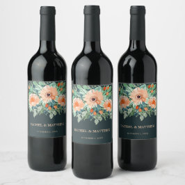 Peach Jade Aquamarin Floral Aquarell Weinetikett