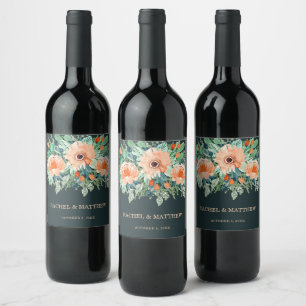 Peach Jade Aquamarin Floral Aquarell Weinetikett