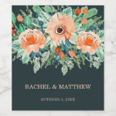 Peach Jade Aquamarin Floral Aquarell Weinetikett (Einzelnes Label)