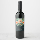 Peach Jade Aquamarin Floral Aquarell Weinetikett (Vorderseite)