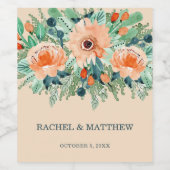 Peach Jade Aquamarin Floral Aquarell Weinetikett (Einzelnes Label)