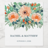 Peach Jade Aquamarin Floral Aquarell Weinetikett (Einzelnes Label)