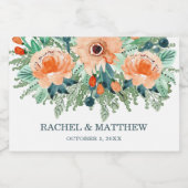 Peach Jade Aquamarin Floral Wasserfarbe Mini Schaumweinetikett (Einzelnes Label)