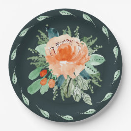 Peach Jade Aquamarin Floral Watercolor Geburtstag Pappteller