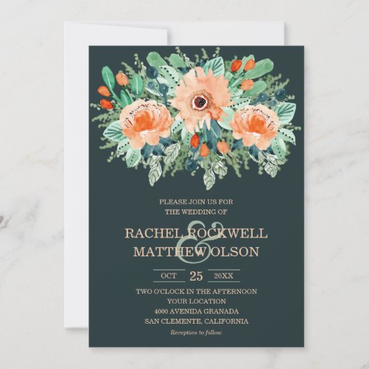 Peach Jade Aquamarin Floral Watercolor Hochzeit Ei (Vorderseite)