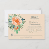 Peach Jade Aquamarin Floral Wedding RSVP Cards (Vorderseite)