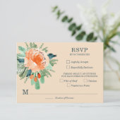 Peach Jade Aquamarin Floral Wedding RSVP Cards (Stehend Vorderseite)