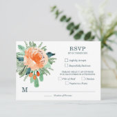 Peach Jade Aquamarin Floral Wedding RSVP Cards (Stehend Vorderseite)