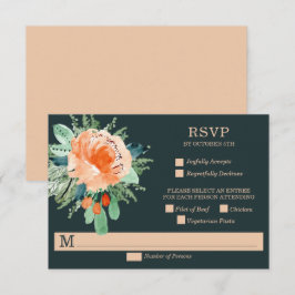 Peach Jade Aquamarin Floral Wedding RSVP Cards Karte
