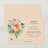 Peach Jade Aquamarin Floral Wedding RSVP Cards