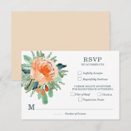 Peach Jade Aquamarin Floral Wedding RSVP Cards Karte