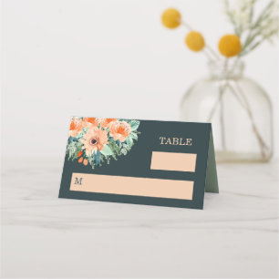 Peach Jade Aquamarin Watercolor Wedding Placecards Platzkarte