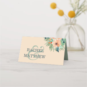 Peach Jade Aquamarin Watercolor Wedding Placecards Platzkarte