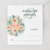 Peach Jade Aquamarin Watercolor Wedding Placecards Platzkarte (Außenseite Aufgefaltet)