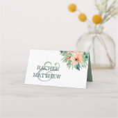 Peach Jade Aquamarin Watercolor Wedding Placecards Platzkarte (Rückseite)