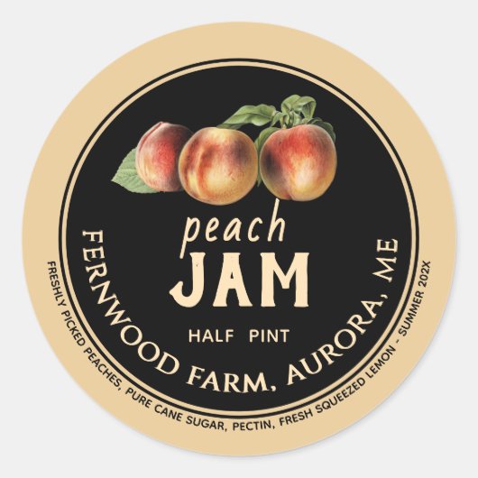 Peach Jam Jar Label Homemade Jelly Preserve Runder Aufkleber (Vorderseite)