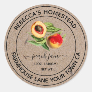 Peach Jam Kraft Paper Canning Jar Labels Runder Aufkleber