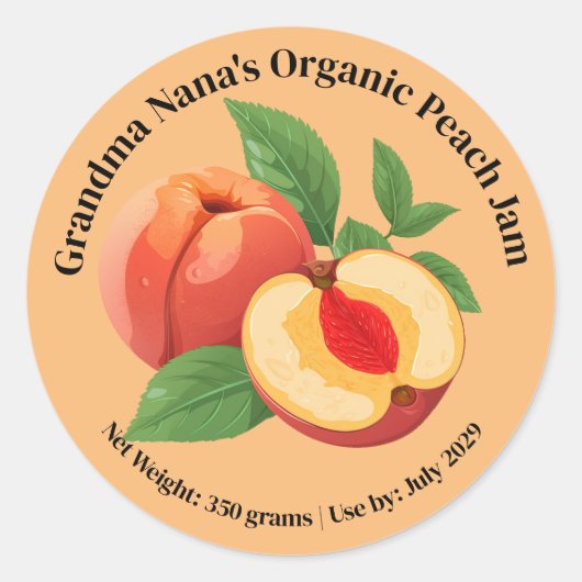 Peach Jam Preserve Label Elegante Vintag Runder Aufkleber (Vorderseite)