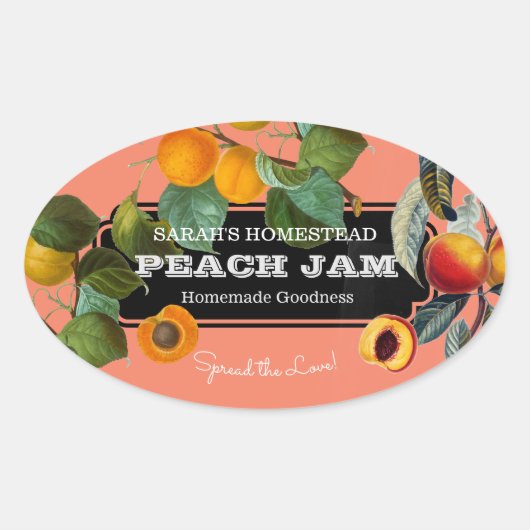 Peach Jam Preserve Label Frucht Ovaler Aufkleber (Vorderseite)