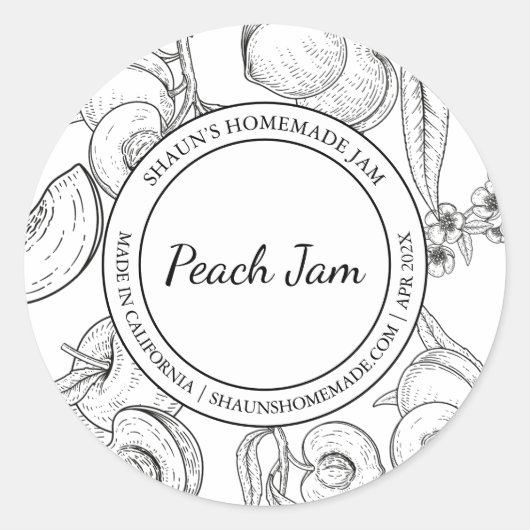 Peach Jam Sketch Modernes Label Runder Aufkleber (Vorderseite)
