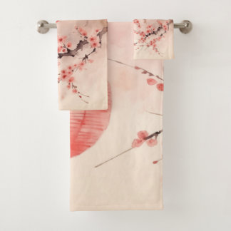 Peach Japanese Lanterns Sakura Blüten Badhandtuch Set