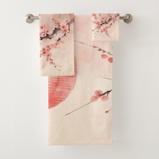 Peach Japanese Lanterns Sakura Blüten Badhandtuch Set (Insitu)