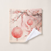 Peach Japanese Lanterns Sakura Blüten Badhandtuch Set (Waschlappen)