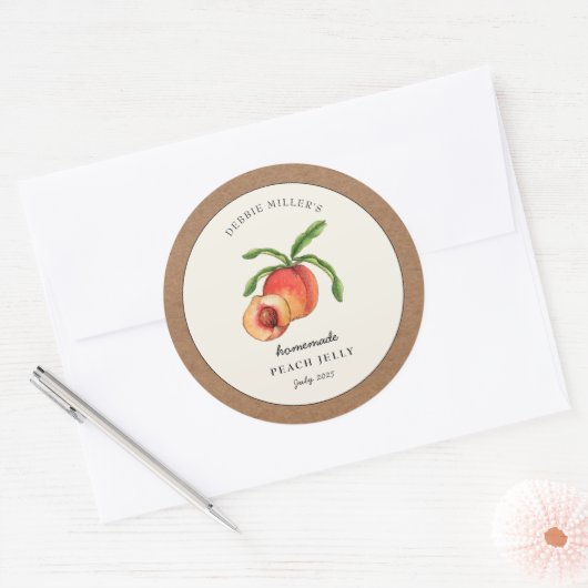 Peach Jelly, Jam Jar mit Kraft-Papiergrenze Runder Aufkleber (Umschlag)
